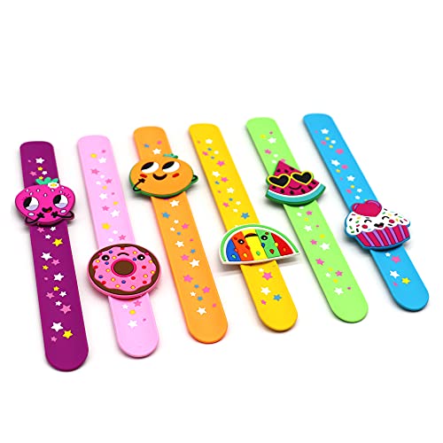LOCHSOEL Fruit Slap Bracelets – 6-Pack Silicone Wristbands with Detachable Charms for Party Favors