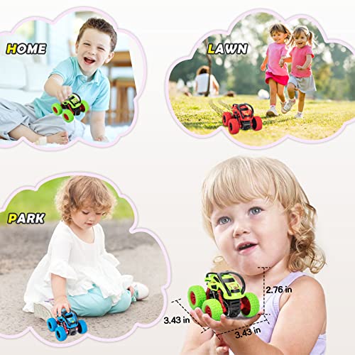 LODBY Monster Trucks 3-Pack: Push and Go Stunt Cars for Boys Ages 2-6, Battery-Free Flip Truck Toys