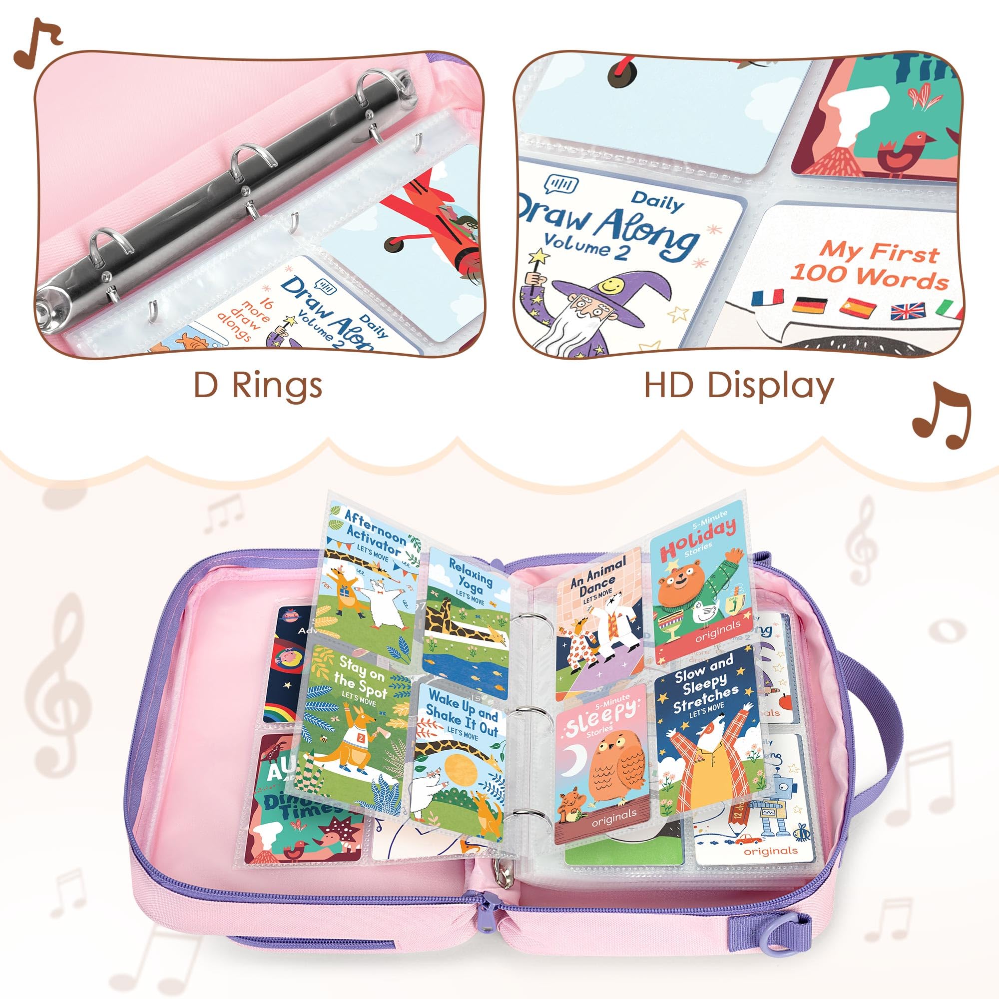 LoDrid Pink 4-Pocket Trading Card Binder - Holds 409 Cards, 50 Removable Sleeves, Nylon Case with Shoulder Strap for Travel
