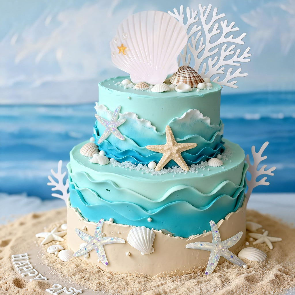 LOIYSHINE 20-Piece Sea Shell Cake Decorations Set - Under the Sea Theme with Starfish, Coral, and Natural Shells for Birthday Parties, Baby Showers, Weddings