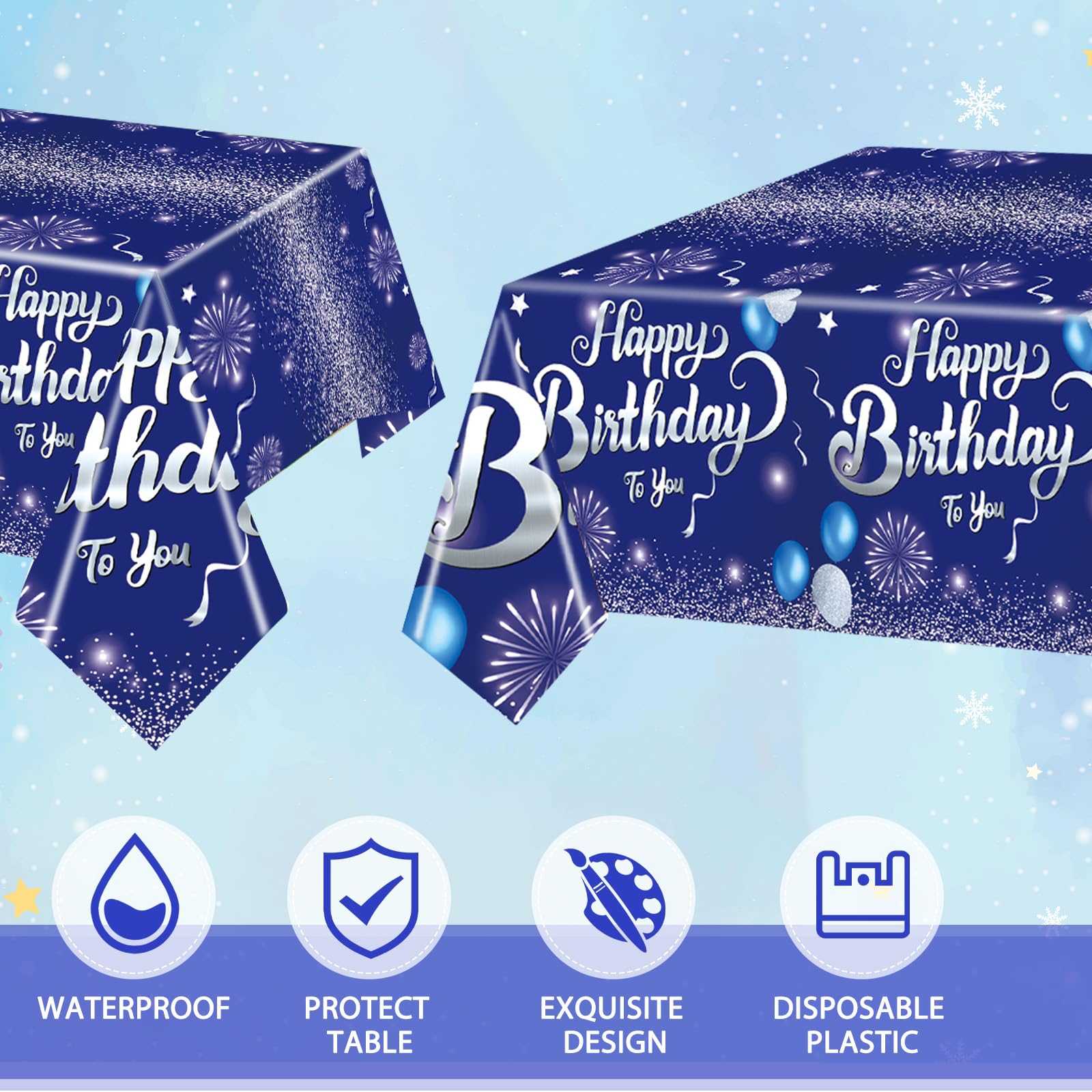 LOIYSHINE 41 Pcs Blue & Silver Birthday Party Tableware Set - 20 Plates, 20 Napkins & Tablecloth