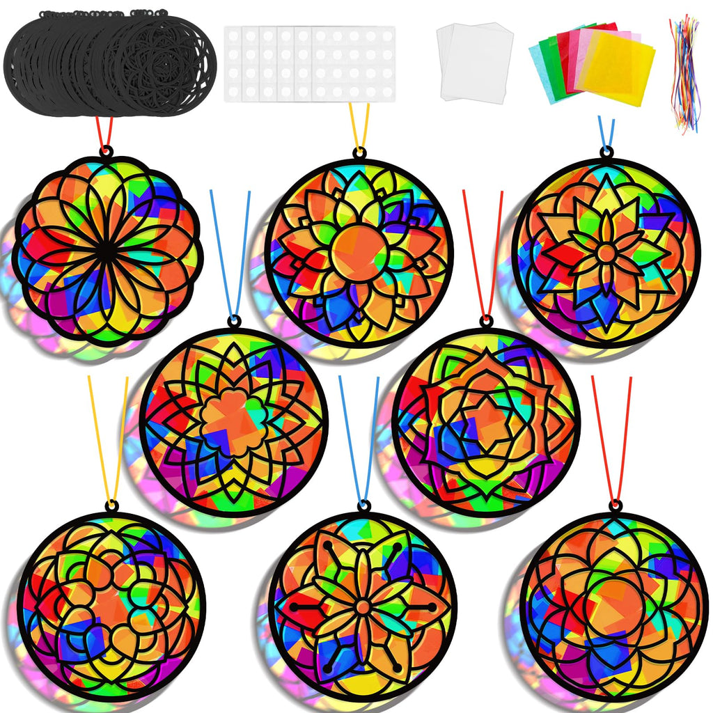 Lonfliness 32-Pack DIY Mandala Suncatcher Craft Kit – Stained Glass Effect Window Art for Home School Classroom