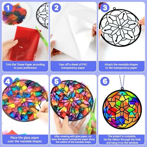 Lonfliness 32-Pack DIY Mandala Suncatcher Craft Kit – Stained Glass Effect Window Art for Home School Classroom