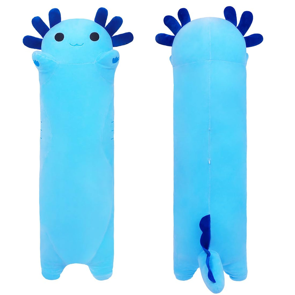 Long Axolotl Plush Body Pillow - 19.6" Soft Stuffed Animal for Kids, Blue Gift