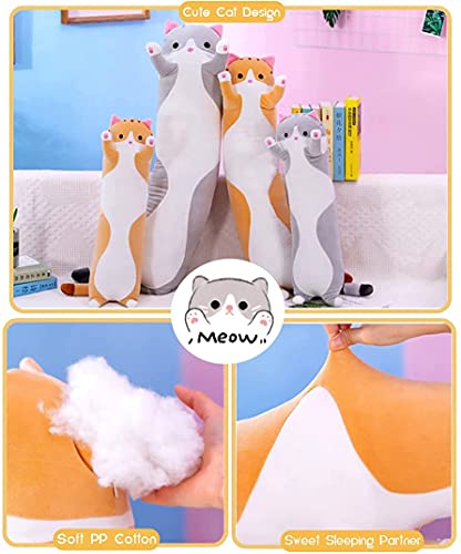 Long Body Cat Plush Pillow – 19-Inch Soft Cuddle Toy for Kids and Adults (Orange)