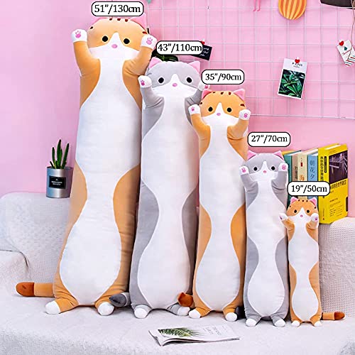 Long Body Cat Plush Pillow – 19-Inch Soft Cuddle Toy for Kids and Adults (Orange)