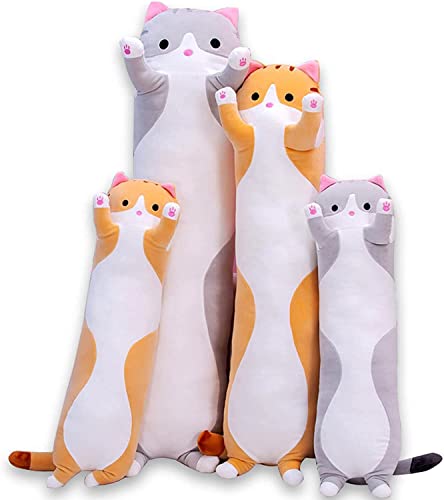 Long Body Cat Plush Pillow – 19-Inch Soft Cuddle Toy for Kids and Adults (Orange)