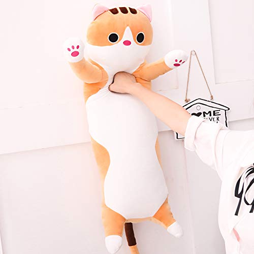 Long Cat Plush Pillow 19.68 Inches - Stretch Velvet Cuddle Toy for Kids, Brown