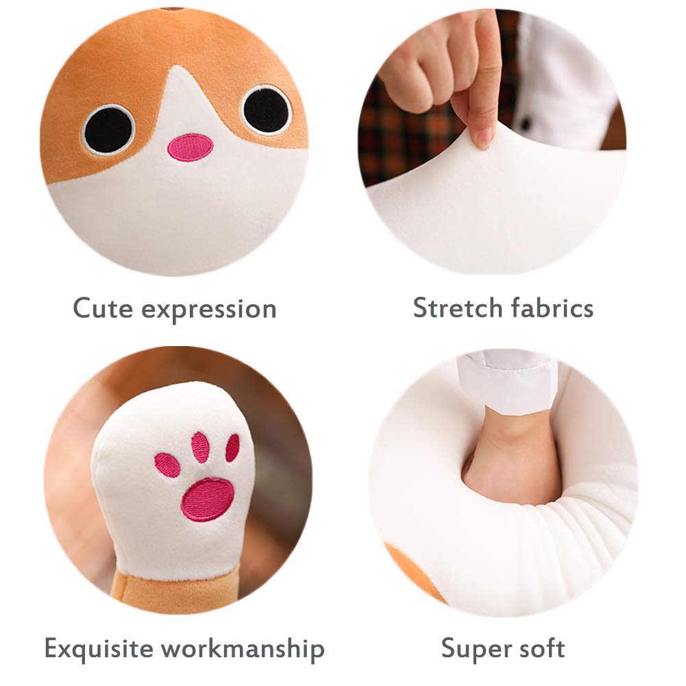 Long Cat Plush Pillow 19.68 Inches - Stretch Velvet Cuddle Toy for Kids, Brown