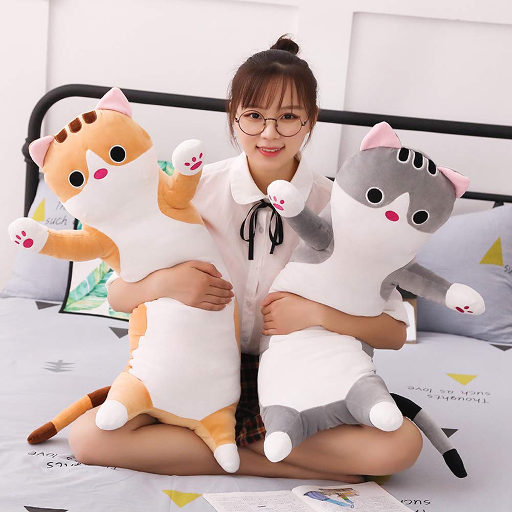 Long Cat Plush Pillow 19.68 Inches - Stretch Velvet Cuddle Toy for Kids, Brown