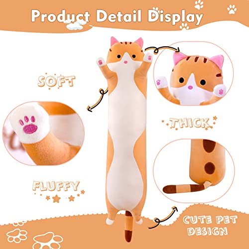 Long Cat Plush Pillow 19.6in Yellow Kawaii Kitten Soft Stuffed Animal Toy Gift
