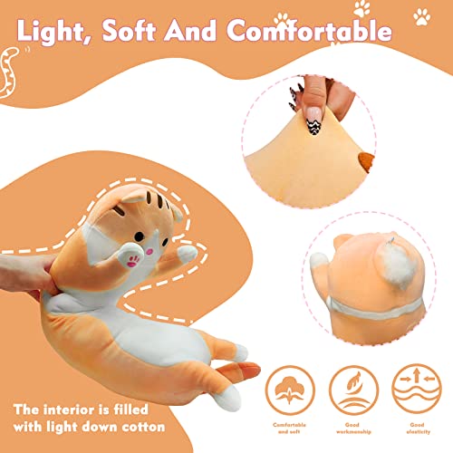 Long Cat Plush Pillow 19.6in Yellow Kawaii Kitten Soft Stuffed Animal Toy Gift
