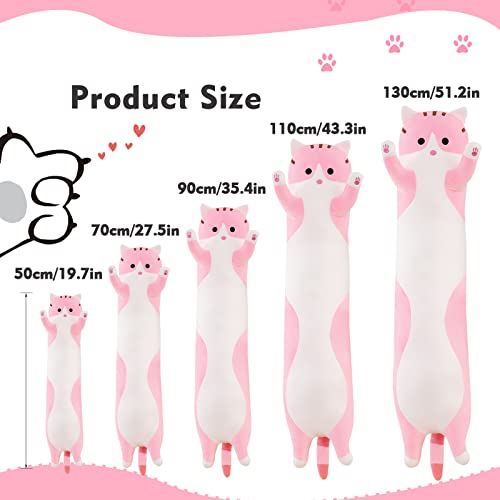 Long Cat Plush Pillow 19.7in – Cute Pink Kawaii Stuffed Animal Body Pillow by NXNYNZ