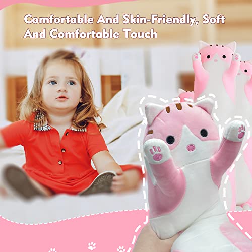Long Cat Plush Pillow 19.7in – Cute Pink Kawaii Stuffed Animal Body Pillow by NXNYNZ