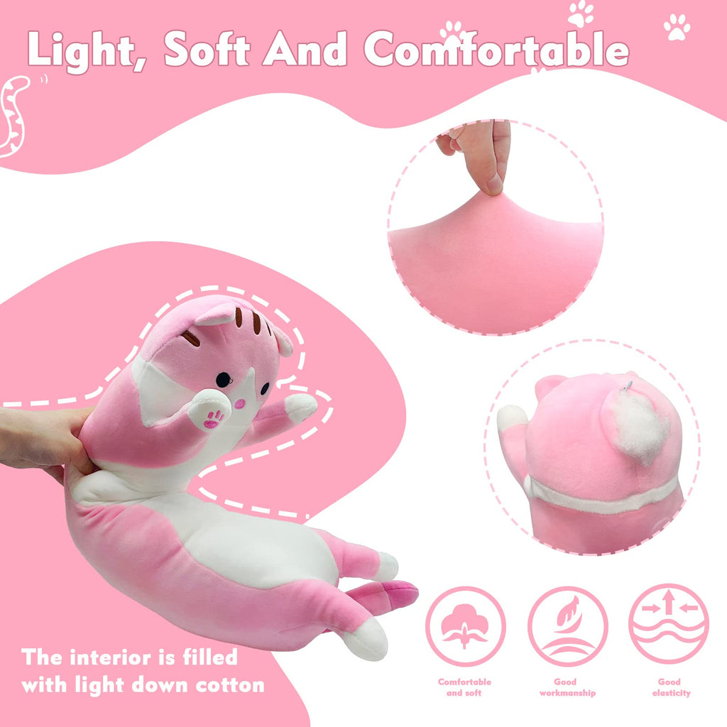 Long Cat Plush Pillow 19.7in – Cute Pink Kawaii Stuffed Animal Body Pillow by NXNYNZ