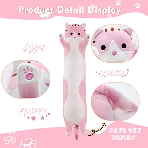 Long Cat Plush Pillow 19.7in – Cute Pink Kawaii Stuffed Animal Body Pillow by NXNYNZ