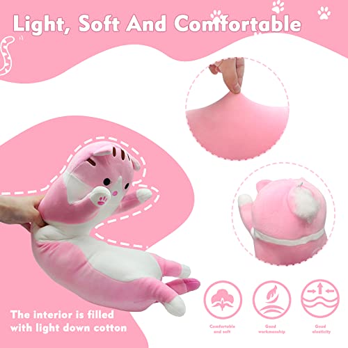 Long Cat Plush Pillow 19.7in – Cute Pink Kawaii Stuffed Animal Body Pillow by NXNYNZ