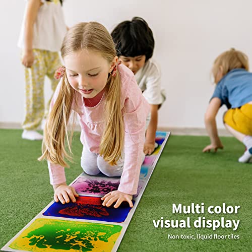 LONGKING 12x12 Sensory Floor Tile - Liquid Motion Tile for Kids, Blue-Red-Black