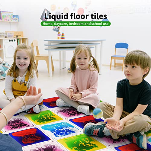 LONGKING 12x12 Sensory Floor Tile - Liquid Motion Tile for Kids, Blue-Red-Black