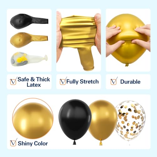 LOOLEY 137-Piece Black and Gold Balloon Garland Arch Kit with Stars for Graduation, Birthday, Retirement, and New Year Parties