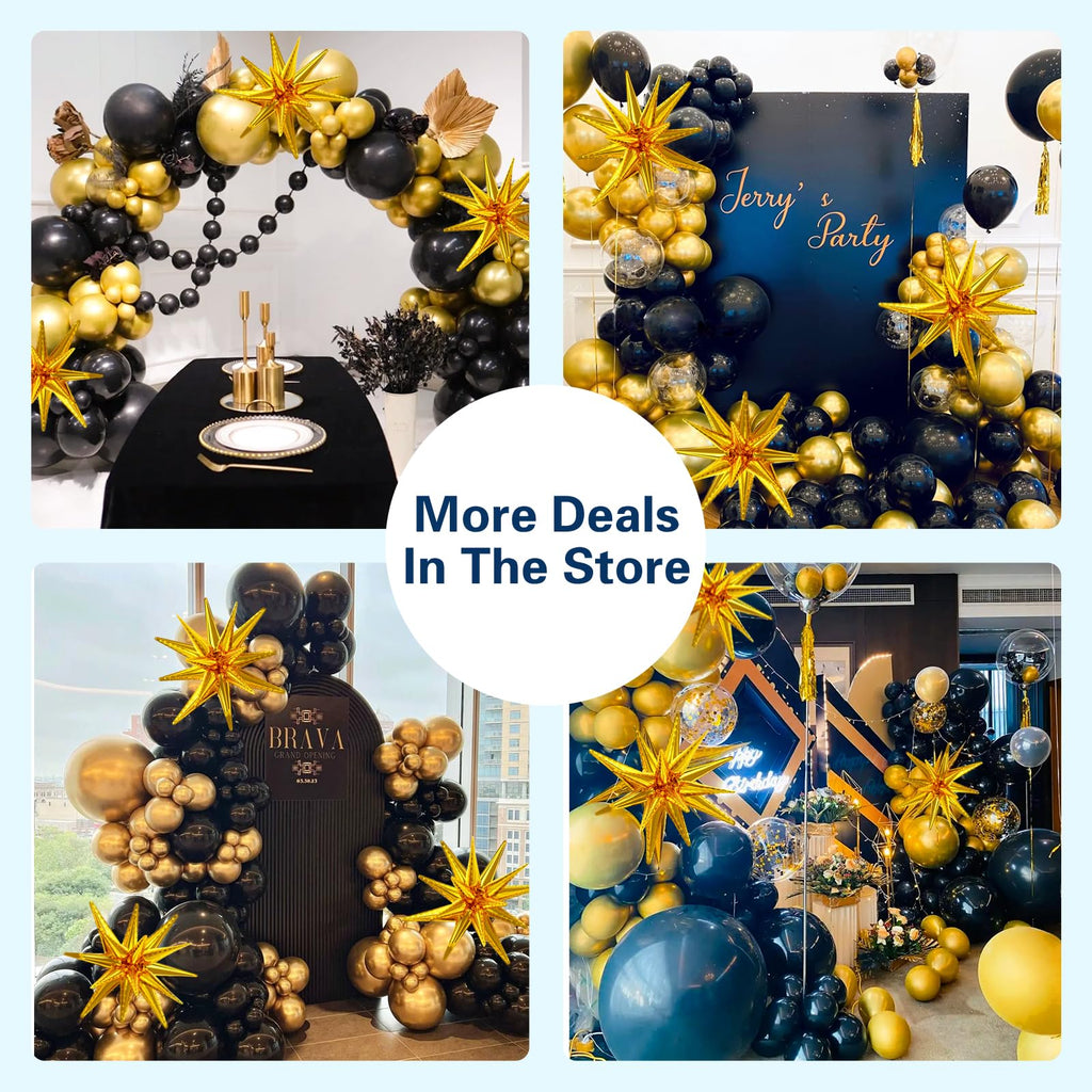 LOOLEY 137-Piece Black and Gold Balloon Garland Arch Kit with Stars for Graduation, Birthday, Retirement, and New Year Parties