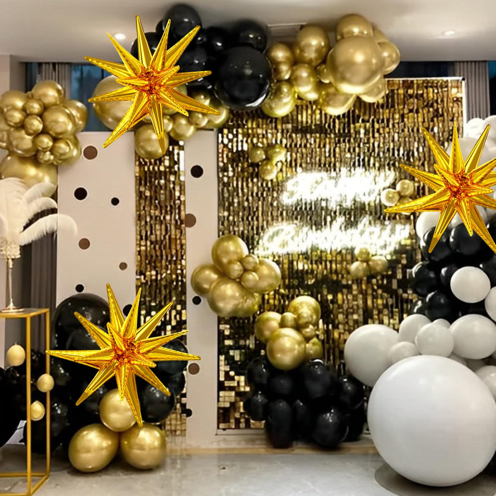 LOOLEY 137-Piece Black and Gold Balloon Garland Arch Kit with Stars for Graduation, Birthday, Retirement, and New Year Parties