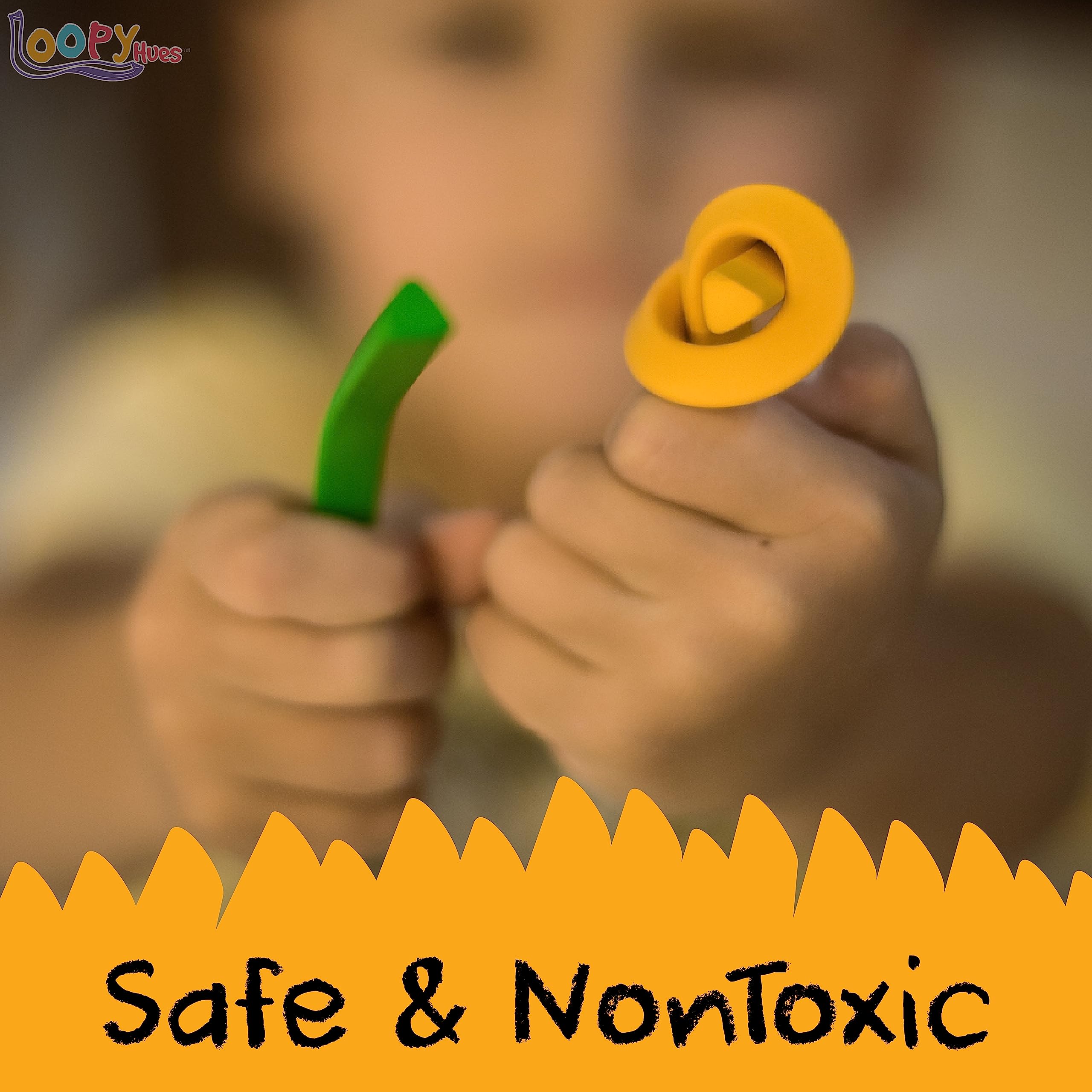 Loopy Hues Bendable Crayons, 12 Pack - 3D Number & Letter Shapes, Non-Toxic, No Sharpening Needed