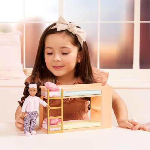 Lori Urban Chic Bunk Bed Set for 6-Inch Mini Dolls – Dollhouse Furniture with Ladder, Mattresses, Pillows, and Blankets