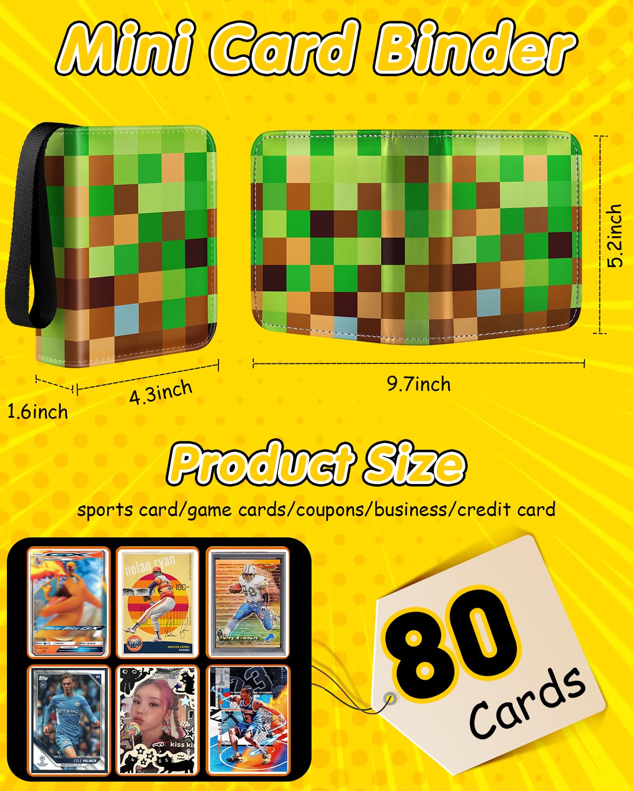 Lotadilo Mini 1-Pocket Card Binder – Holds 80 Cards, Green Checkered, Lightweight & Portable for Sports & Game Cards