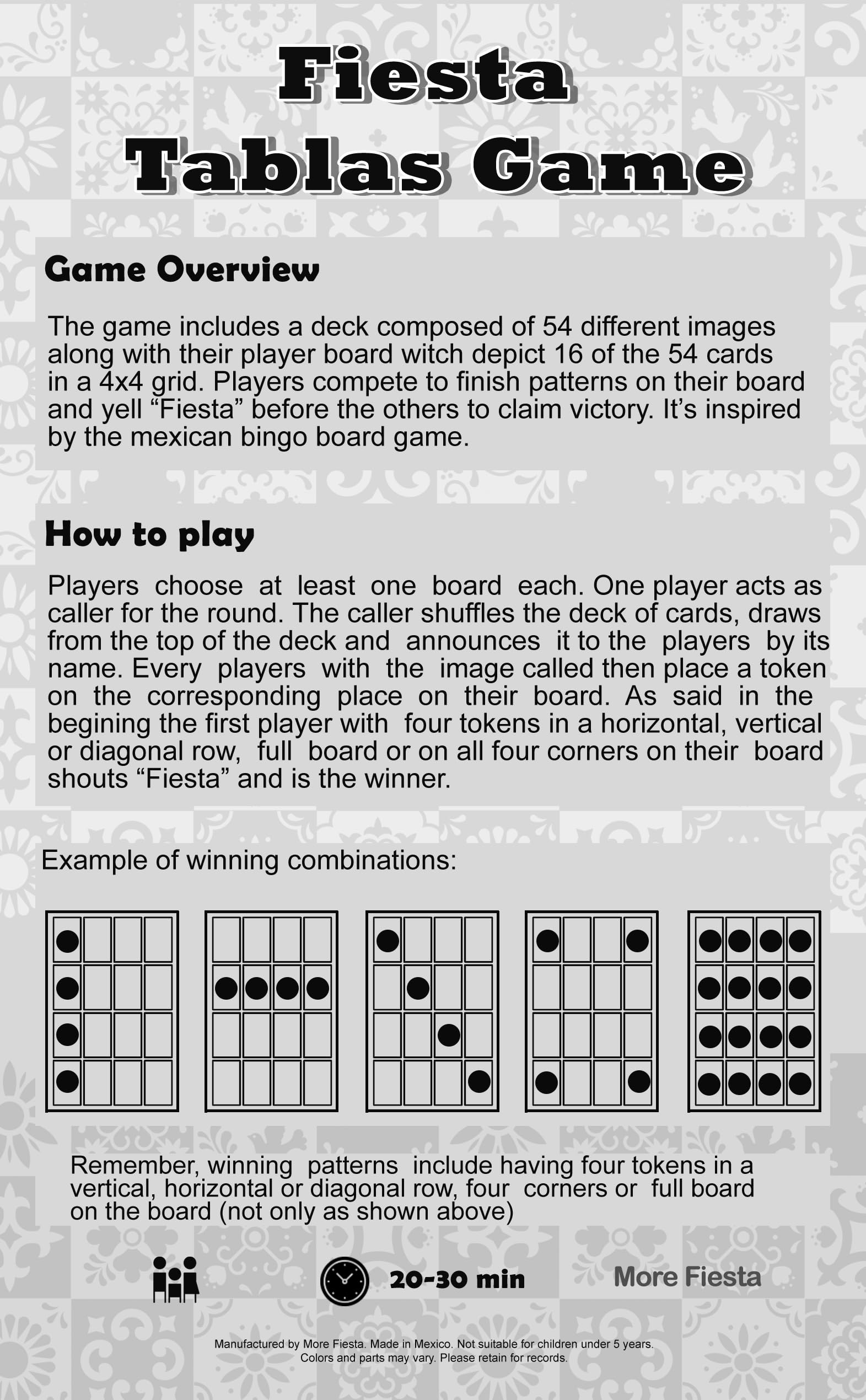 Loteria Fiesta Mexican Bingo Game Set for 10 Players - 54 Calling Cards & 10 Boards