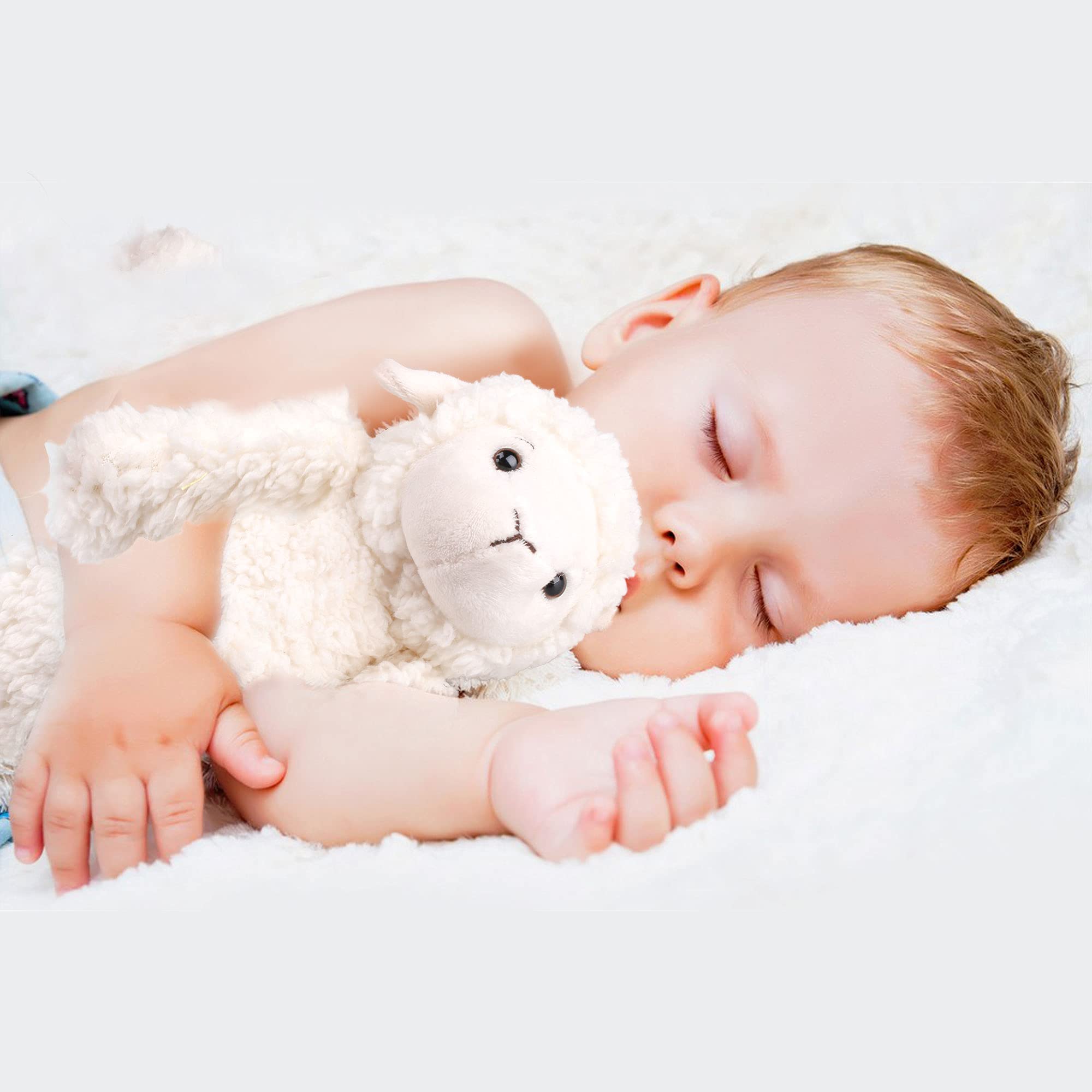 LotFancy 12-Inch Lamb Stuffed Animal - Soft Cuddly Plush with Eco-Friendly Filling, Safe for Kids