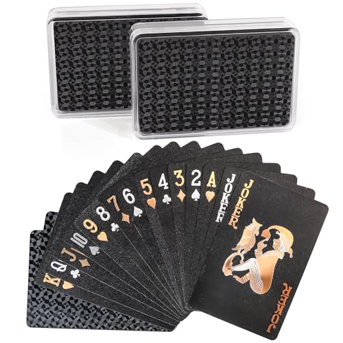 LotFancy 2 Decks Plastic Playing Cards - Waterproof Bridge Size with Cases, for Pool Beach Magic