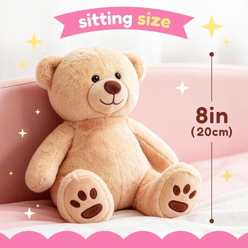 LotFancy 8-Inch Light Brown Teddy Bear – Soft Plush Stuffed Animal for Kids
