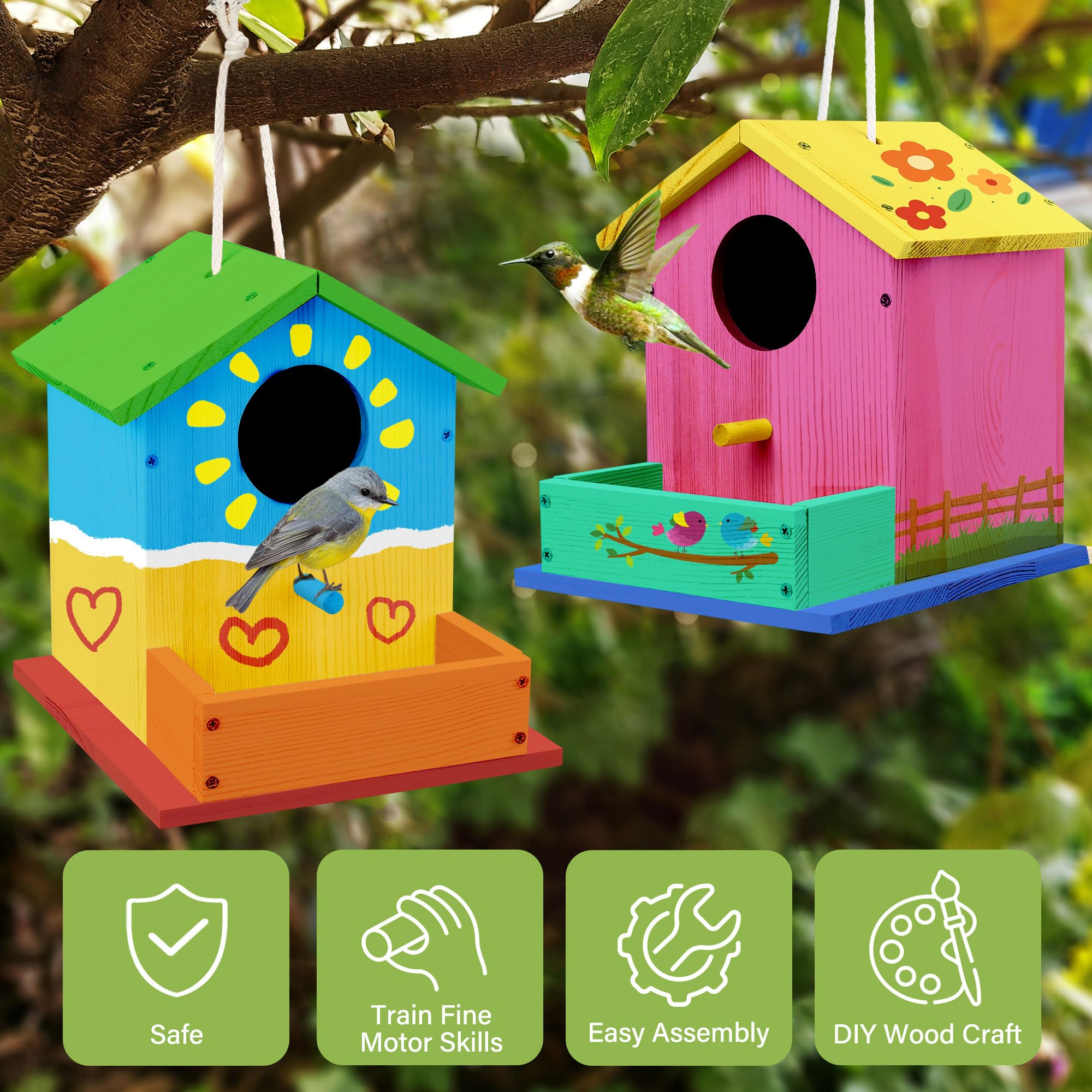 LotFancy DIY Birdhouse Kit – Build and Paint Your Own Wooden Bird House for Kids Ages 4+
