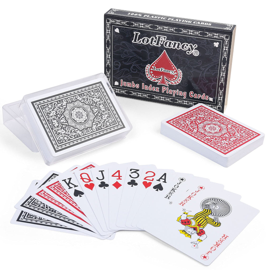 LotFancy Waterproof Plastic Playing Cards 2 Decks Jumbo Index Large Print for Pool Beach & Poker