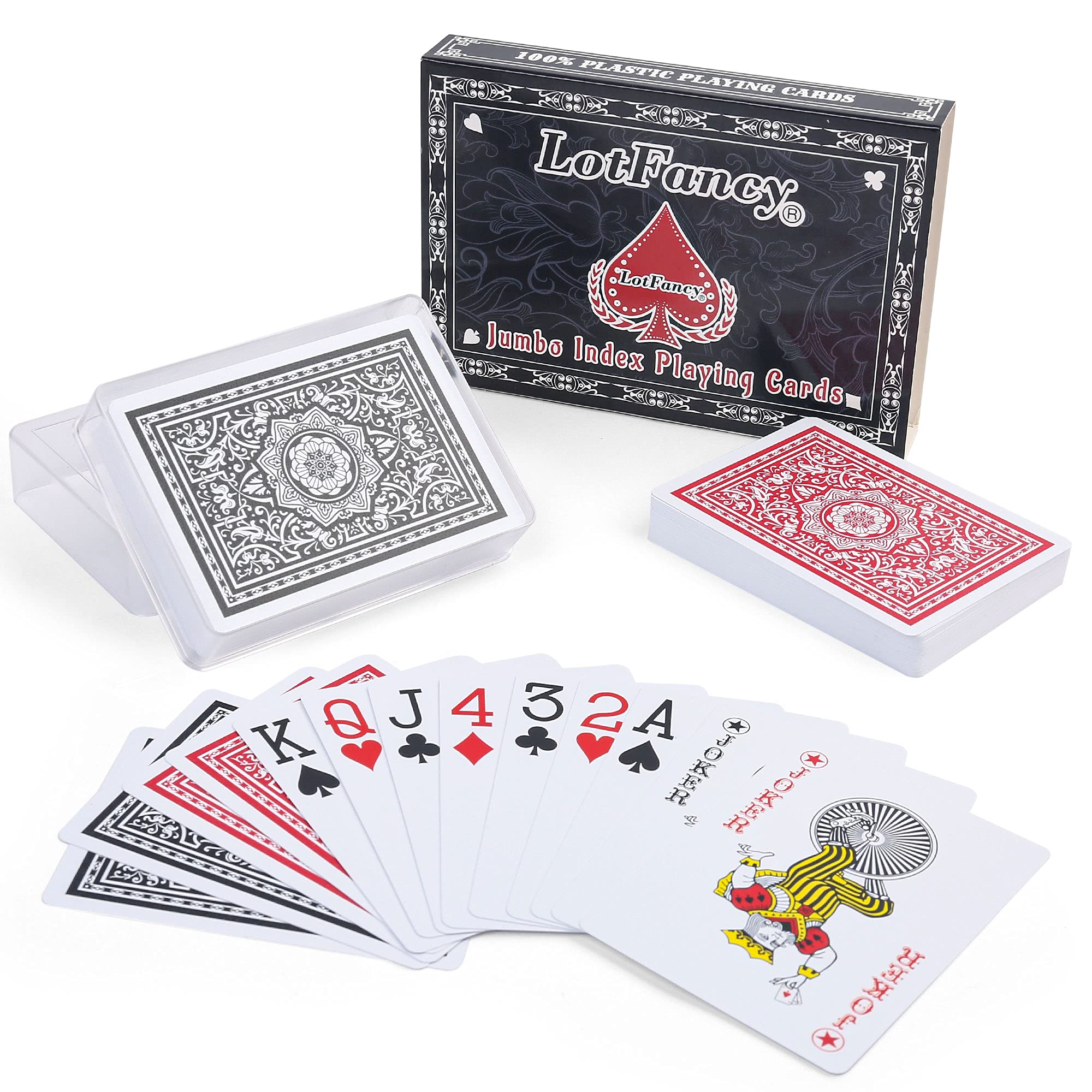 LotFancy Waterproof Plastic Playing Cards 2 Decks Jumbo Index Large Print for Pool Beach & Poker