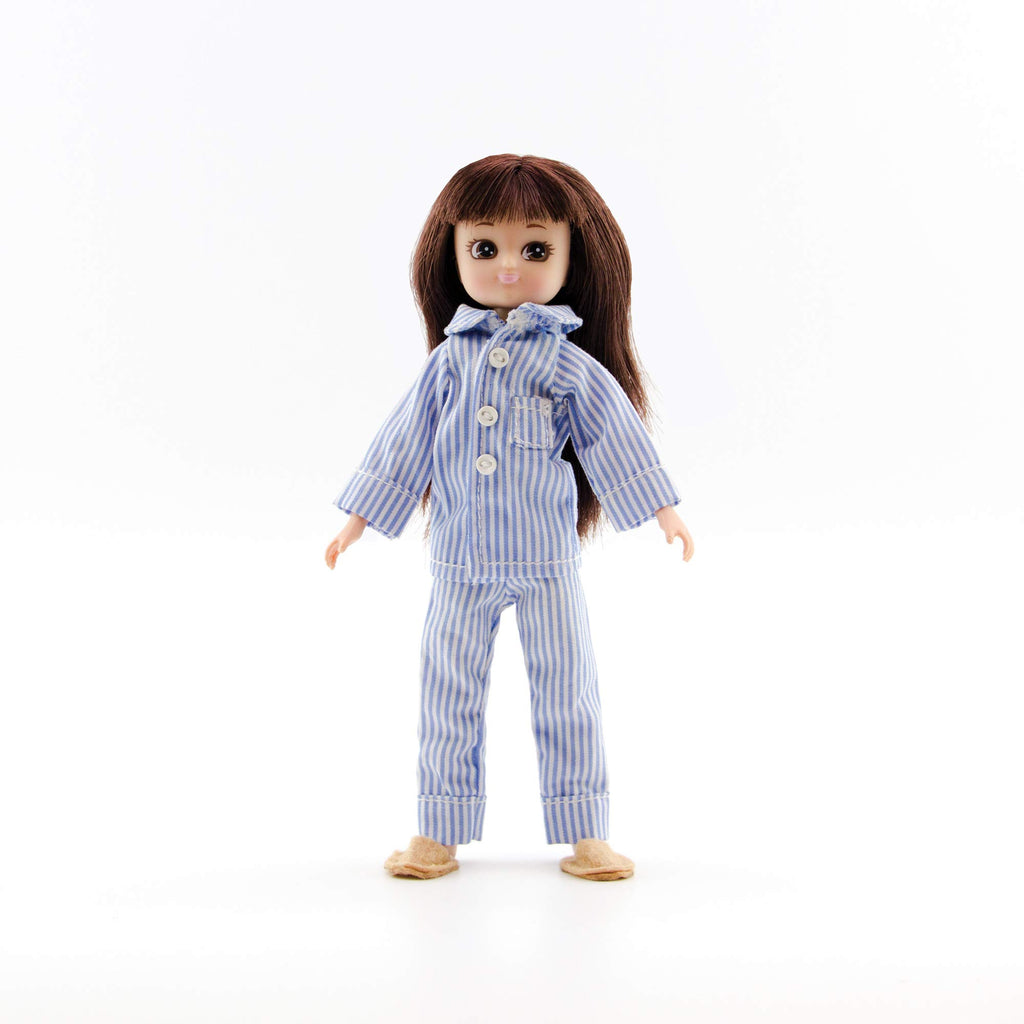Lottie Pyjama Party Outfit Set for 7-Inch Dolls – Striped Pajamas, Slippers, and Blanket