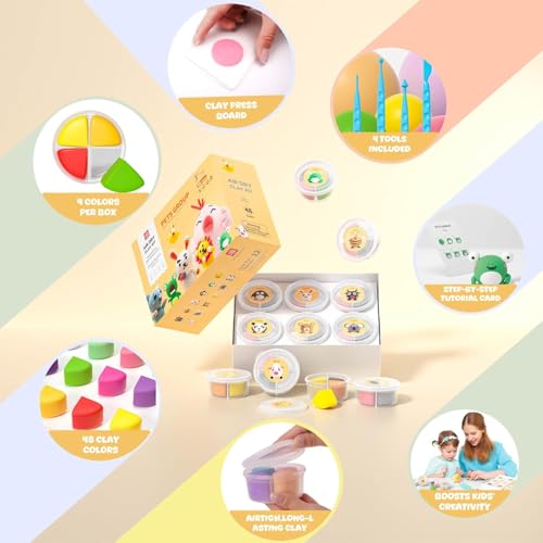 LOUFOR Air Dry Clay Kit for Kids - 48 Colors, Non-Toxic, 12 Boxes with Sculpting Tools and Tutorials