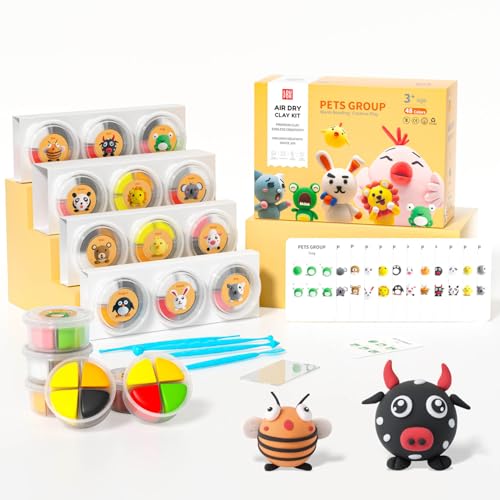 LOUFOR Air Dry Clay Kit for Kids - 48 Colors, Non-Toxic, 12 Boxes with Sculpting Tools and Tutorials