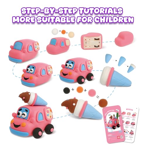 LOUFOR Air Dry Clay Kit for Kids – Make 3 Pull-Back Cars, Ultra-Light Modeling Clay with Tools & Tutorial