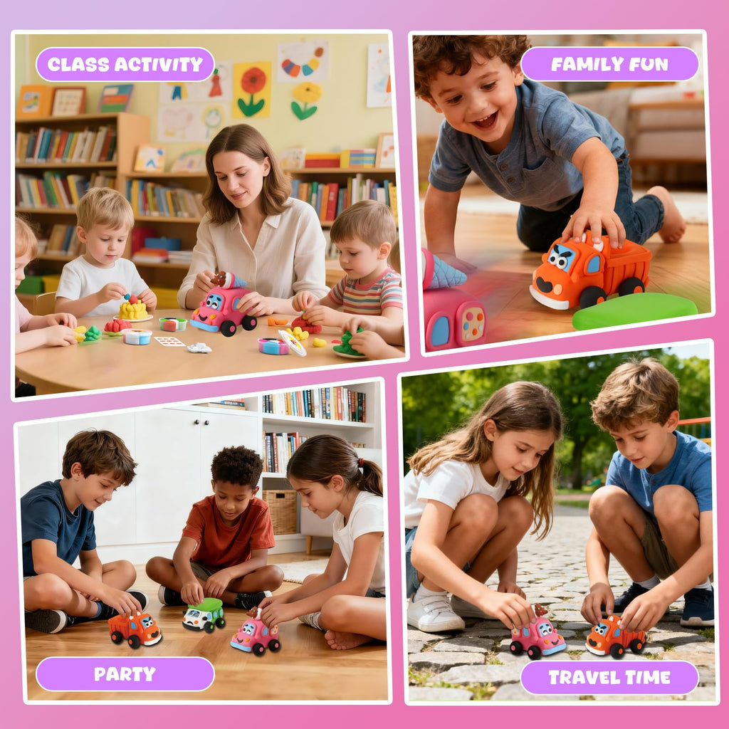 LOUFOR Air Dry Clay Kit for Kids – Make 3 Pull-Back Cars, Ultra-Light Modeling Clay with Tools & Tutorial