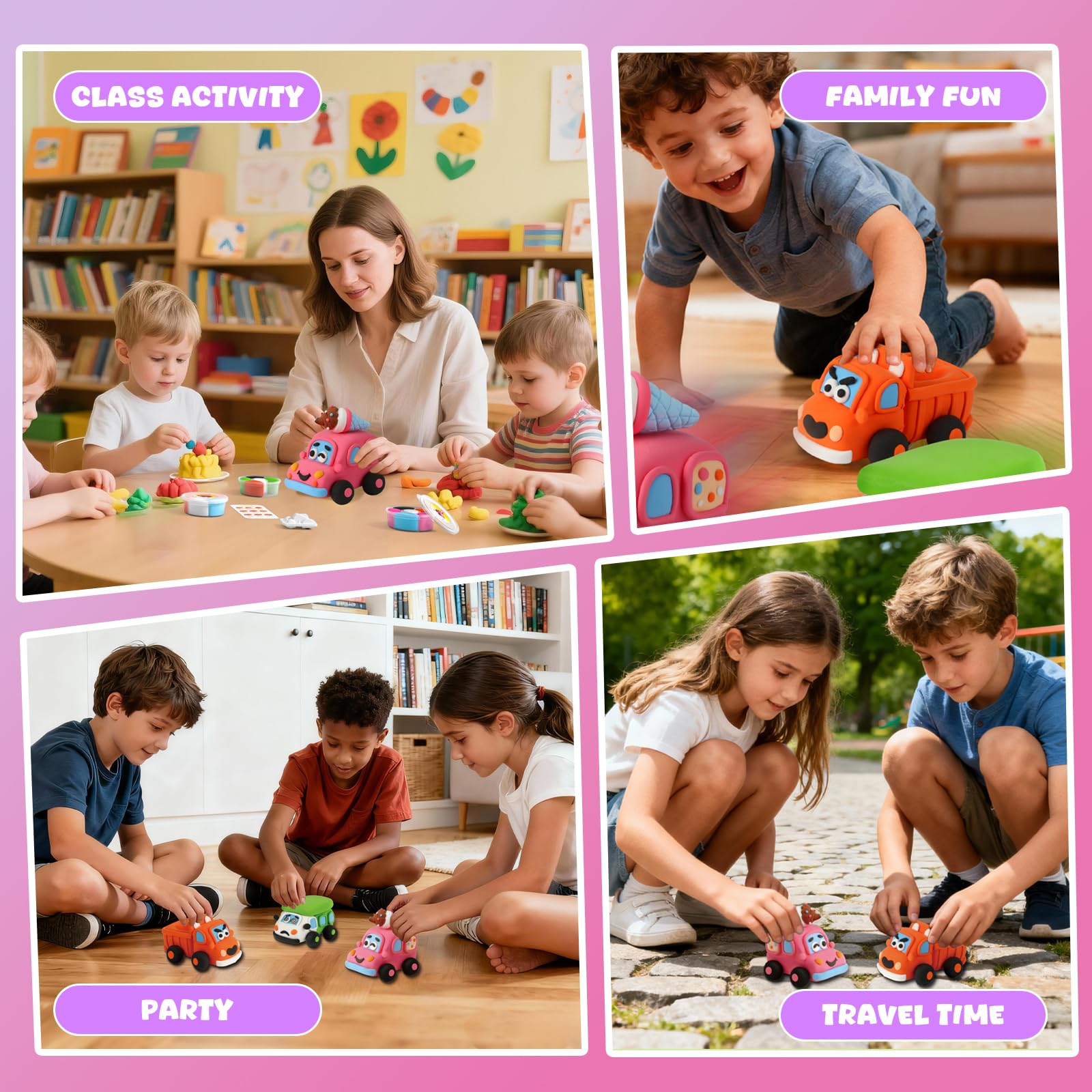 LOUFOR Air Dry Clay Kit for Kids – Make 3 Pull-Back Cars, Ultra-Light Modeling Clay with Tools & Tutorial