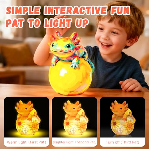 Loungelore Paint Your Own Axolotl Lamp Kit – DIY Tap Night Light for Kids