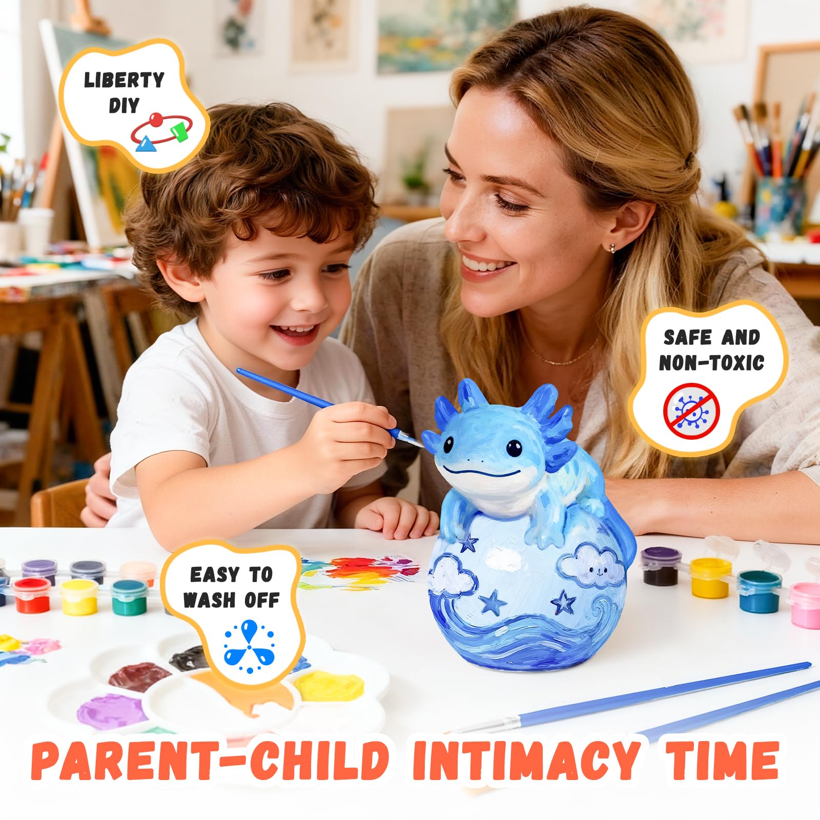 Loungelore Paint Your Own Axolotl Lamp Kit – DIY Tap Night Light for Kids