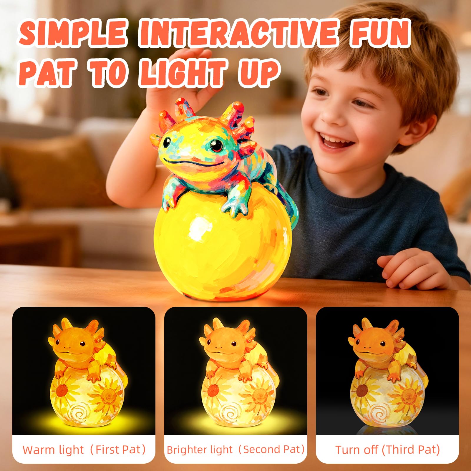 Loungelore Paint Your Own Axolotl Lamp Kit – DIY Tap Night Light for Kids