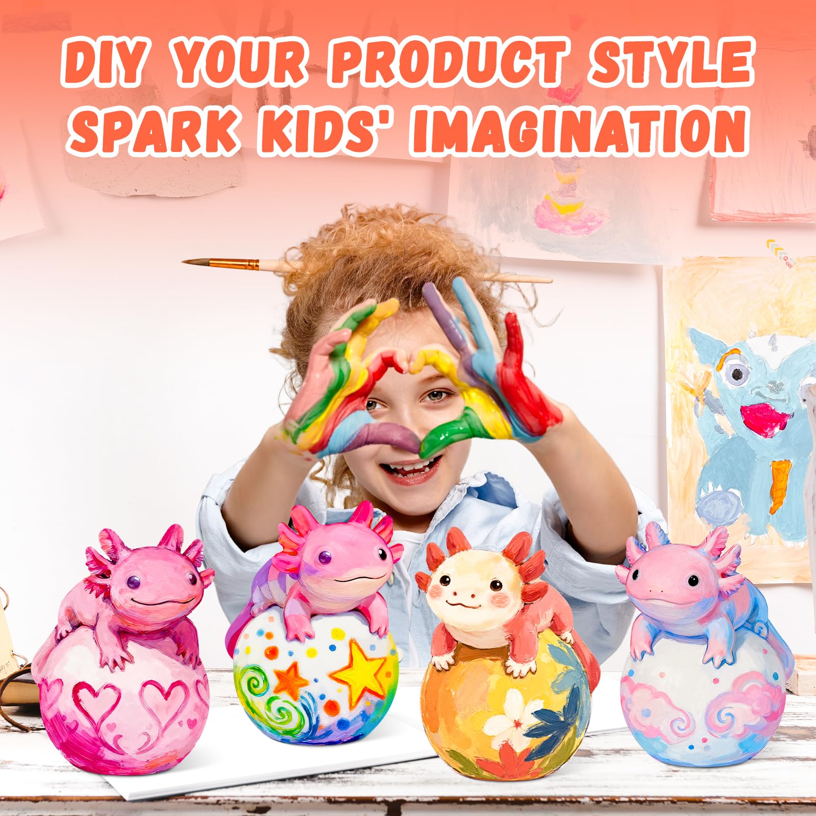 Loungelore Paint Your Own Axolotl Lamp Kit – DIY Tap Night Light for Kids