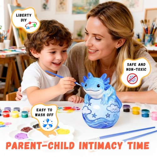 Loungelore Paint Your Own Axolotl Lamp Kit – DIY Tap Night Light for Kids