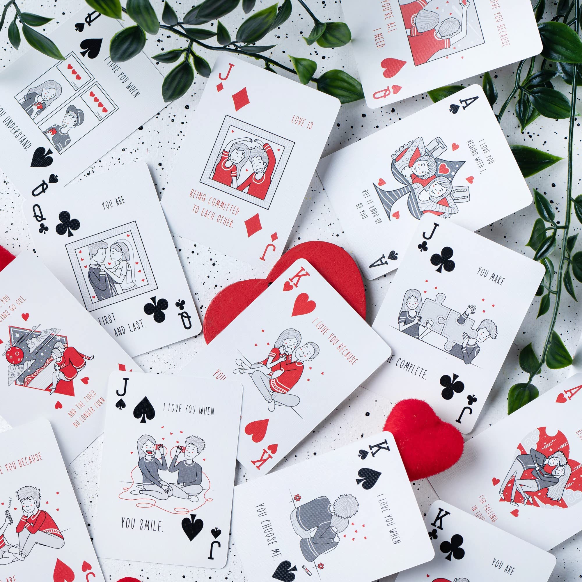 Love You Playing Cards, Red & Medieval Black Deck with Unique Hand Drawn Love Artwork