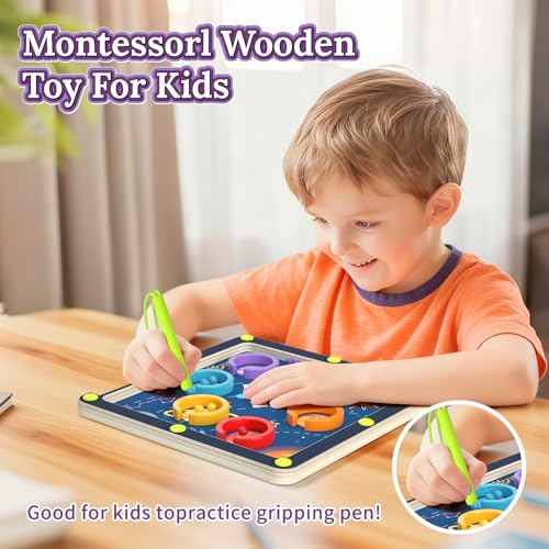 LOVELAND Magnetic Maze Toy Level 1 – Montessori Wooden Color & Number Maze for Toddlers 1-3
