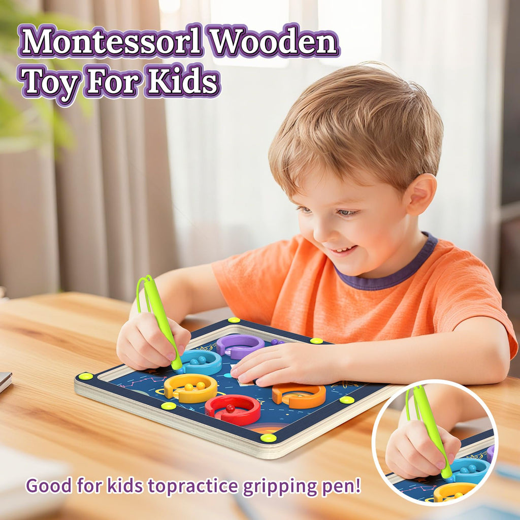 LOVELAND Magnetic Maze Toy Level 1 – Montessori Wooden Color & Number Maze for Toddlers 1-3